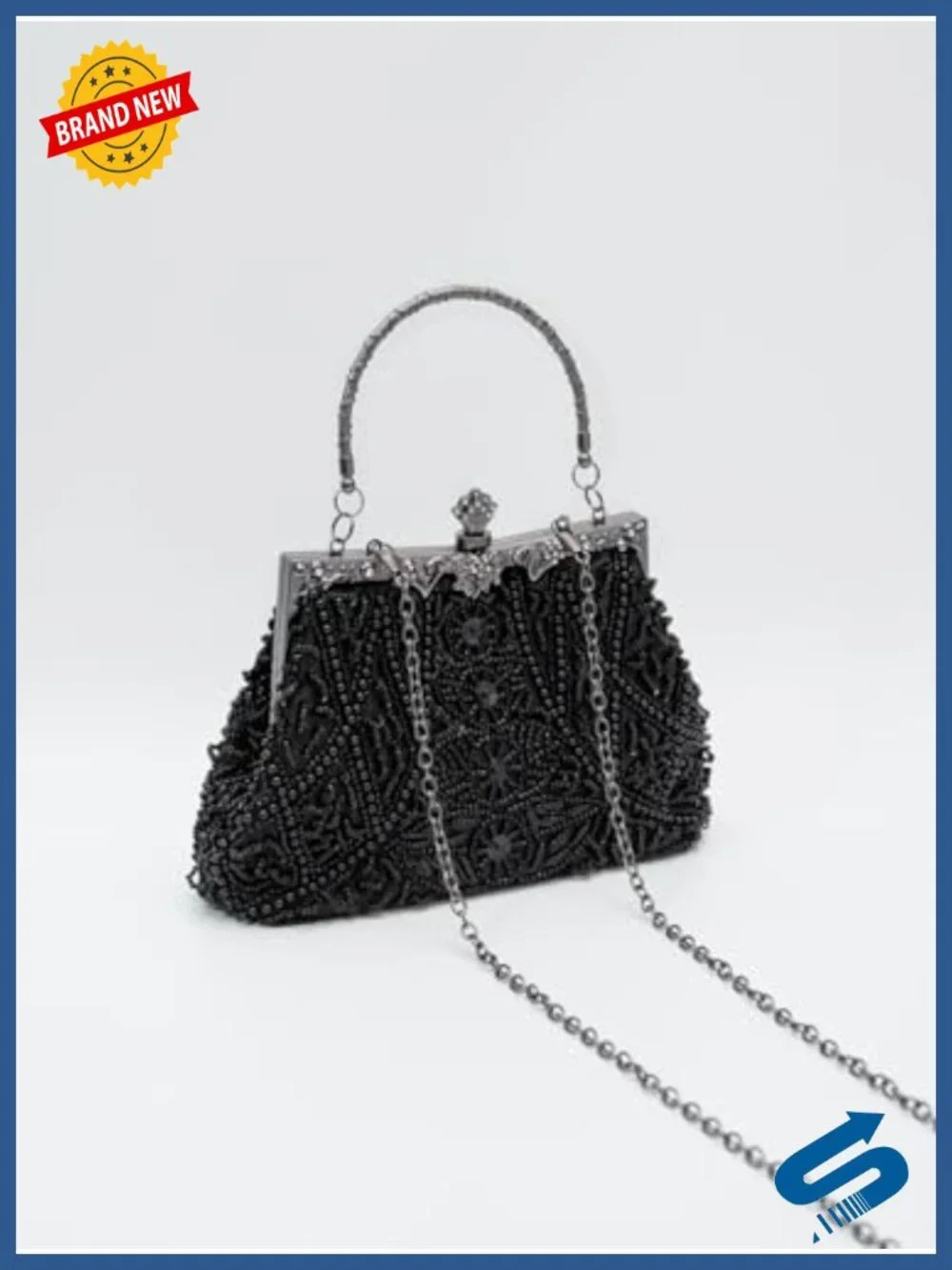 Beaded Evening Clutch Purse Floral Sequin Chain Crossbody Formal Bag